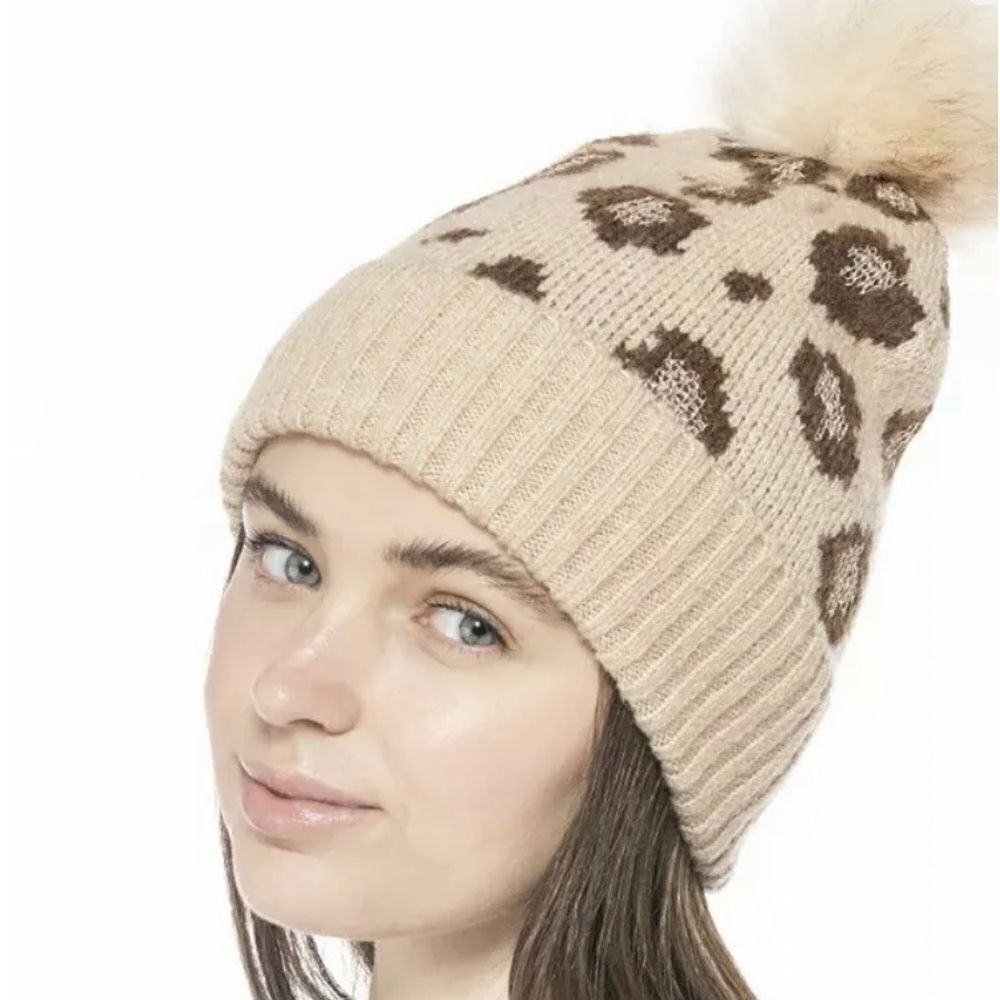 𝅺INC International Concepts Women's Leopard Shine Beanie Hat, Natural, OS. NWT